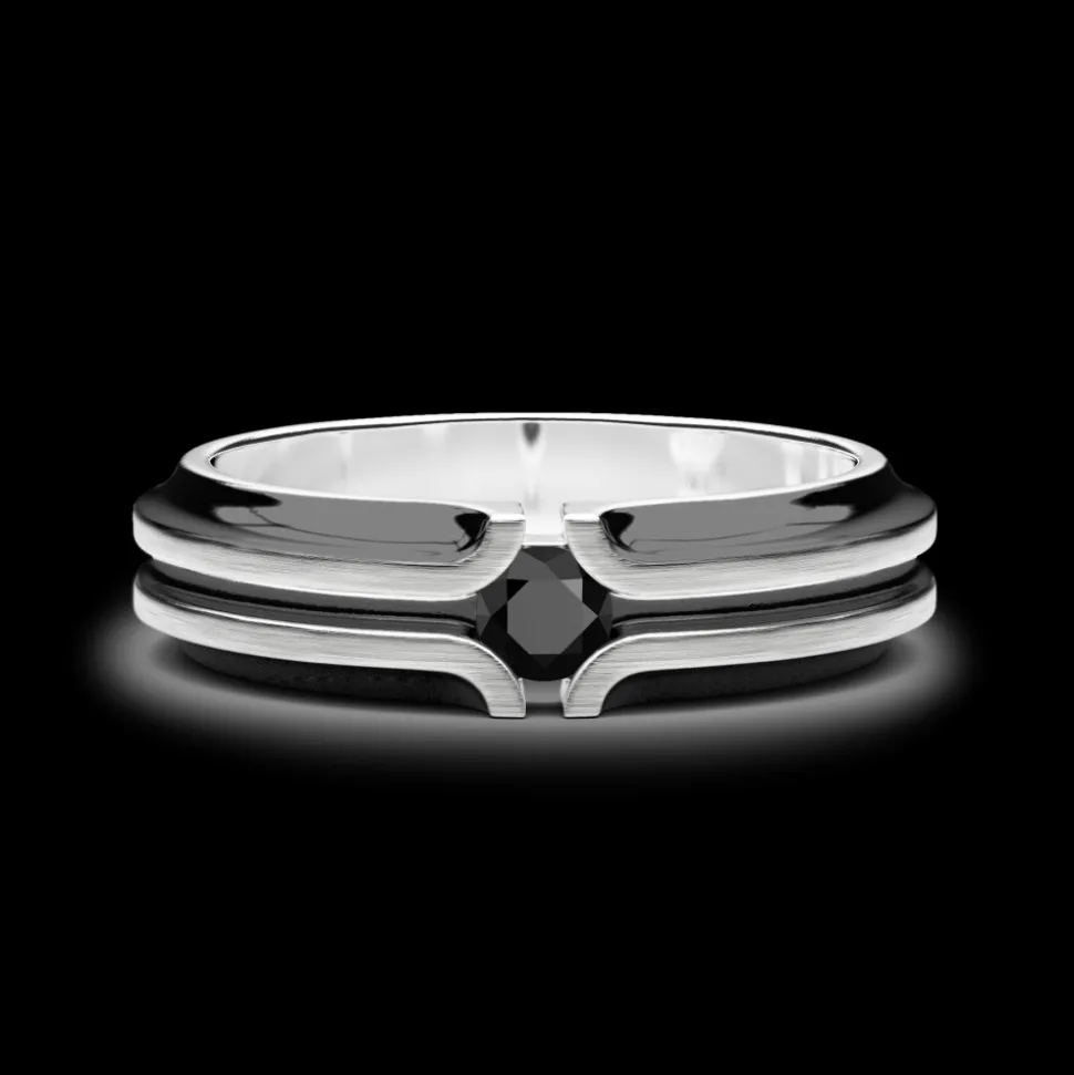 Anello a fede in argneto Zanan con pietra nera.