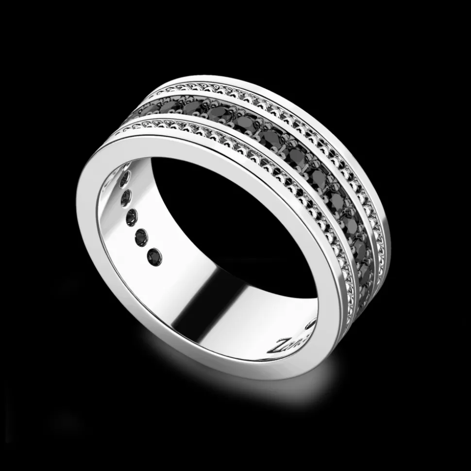 Anello a fede Zancan in argento con pietre nere.