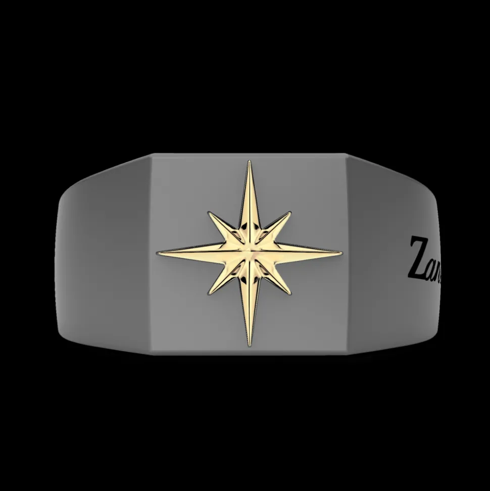 Anello Chevalier Uomo Zancan in Titanio e Oro 18kt con Rosa dei Venti
