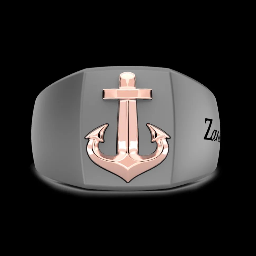 Anello Chevalier Uomo Zancan in Titanio e Oro 18kt con Ancora