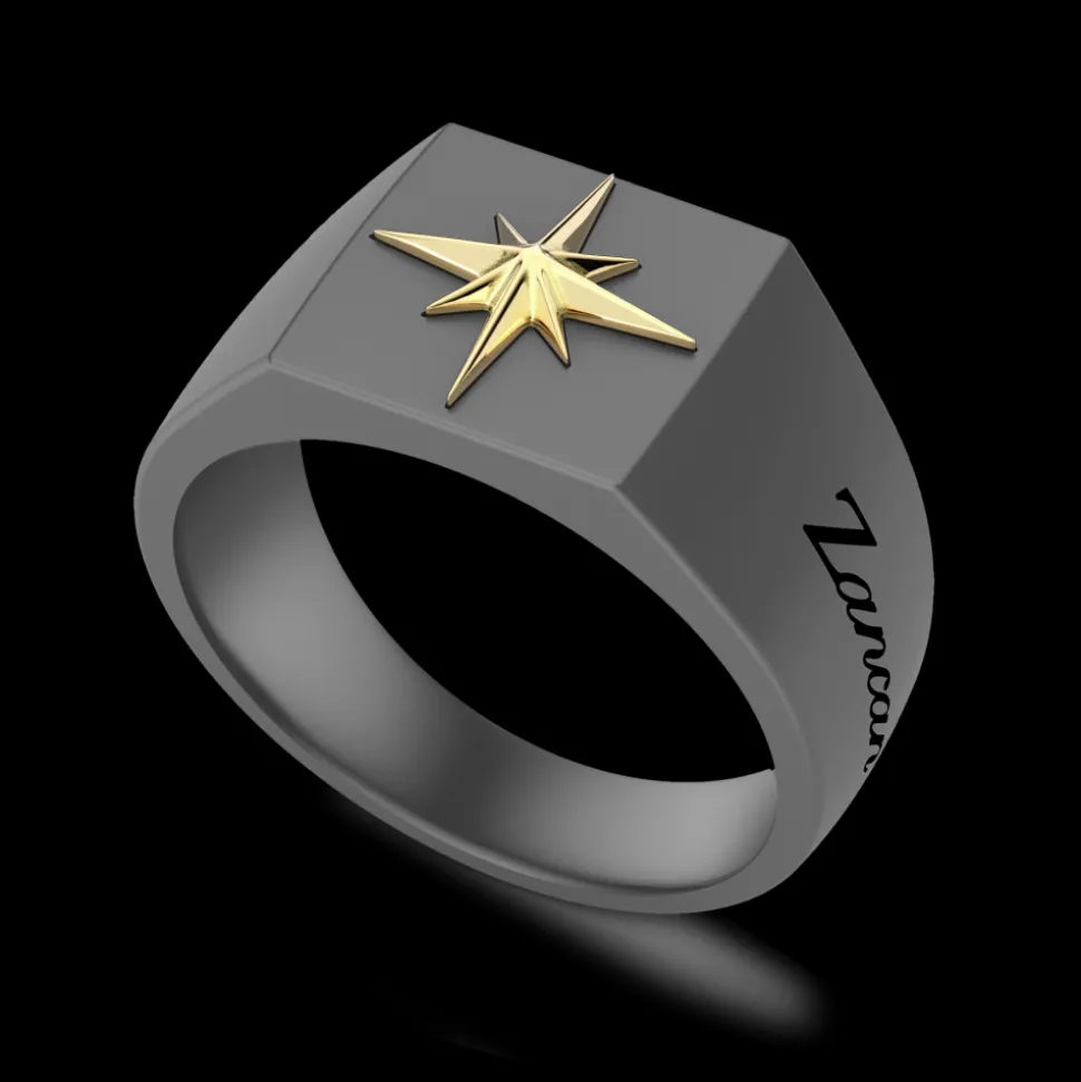 Anello Chevalier Uomo Zancan in Titanio e Oro 18kt con Rosa dei Venti