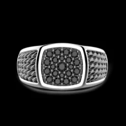 Anello chevalier Zancan in argento con pietre nere.