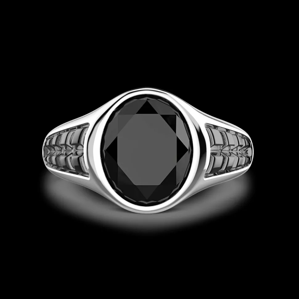Anello chevalier Zancan in argento con pietra onice ovale.