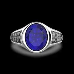 Anello chevalier Zancan in argento con pietra lapis ovale.