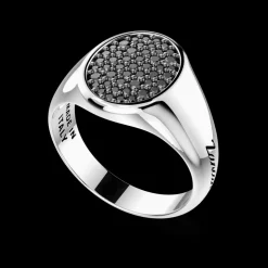 Anello chevalier Zancan in argento con pietre nere.