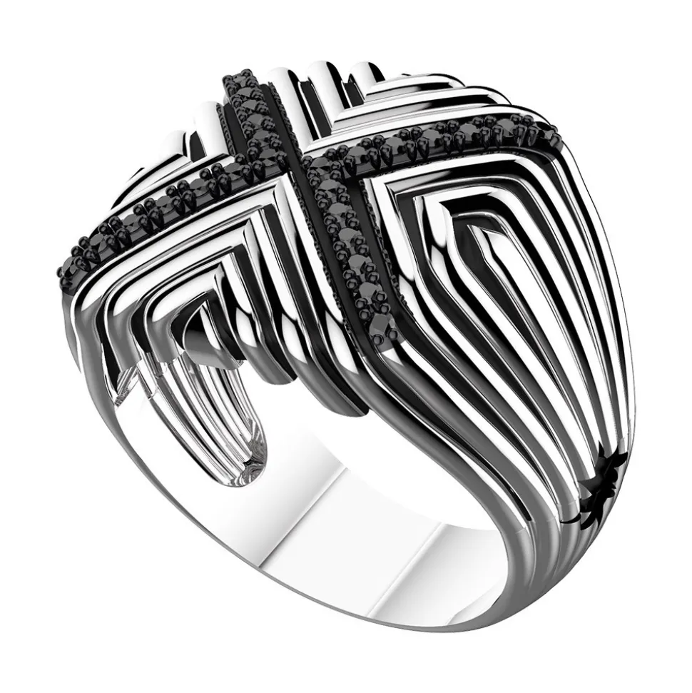 Anello chevalier Zancan in argento con pietre nere.