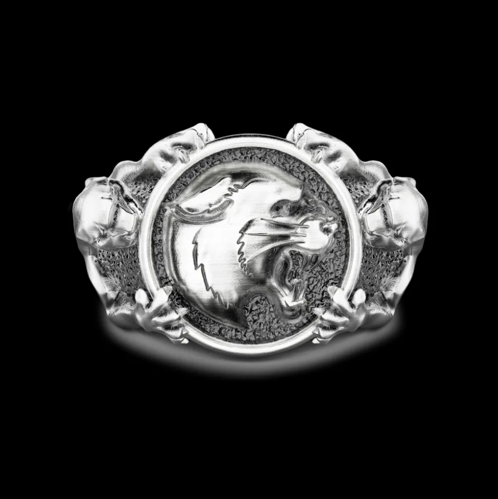 Anello chevralier Zancan con pantere in argento.