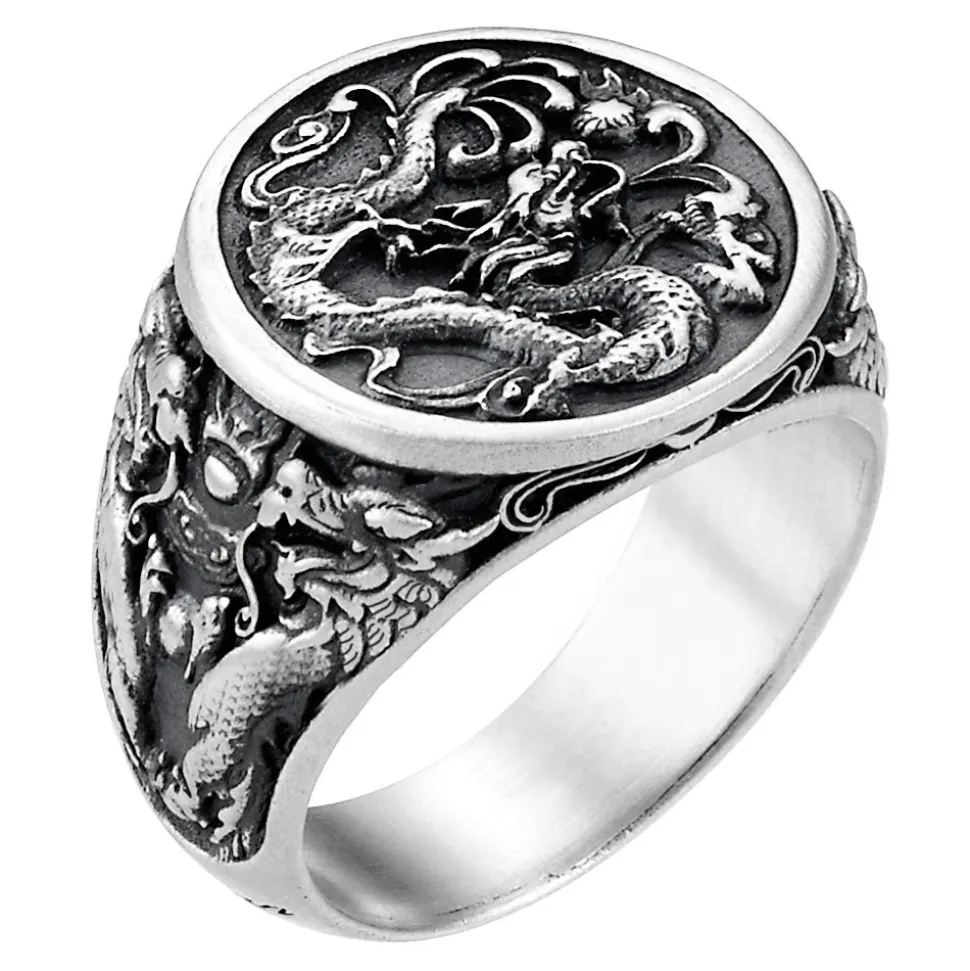 Anello chevralier Zancan in argento con drago.
