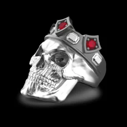Anello teschio re Zancan in argento con pietre nere.
