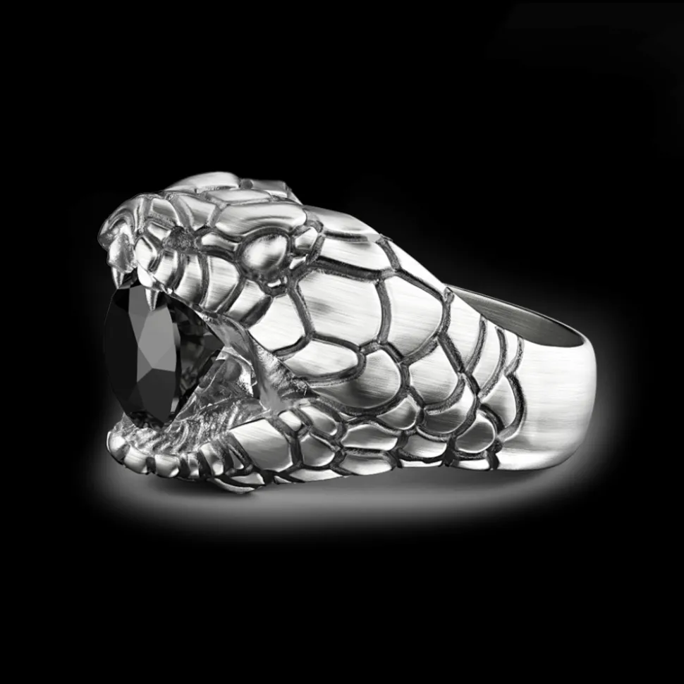Anello Zancan cobra in argento con finitura vintage.