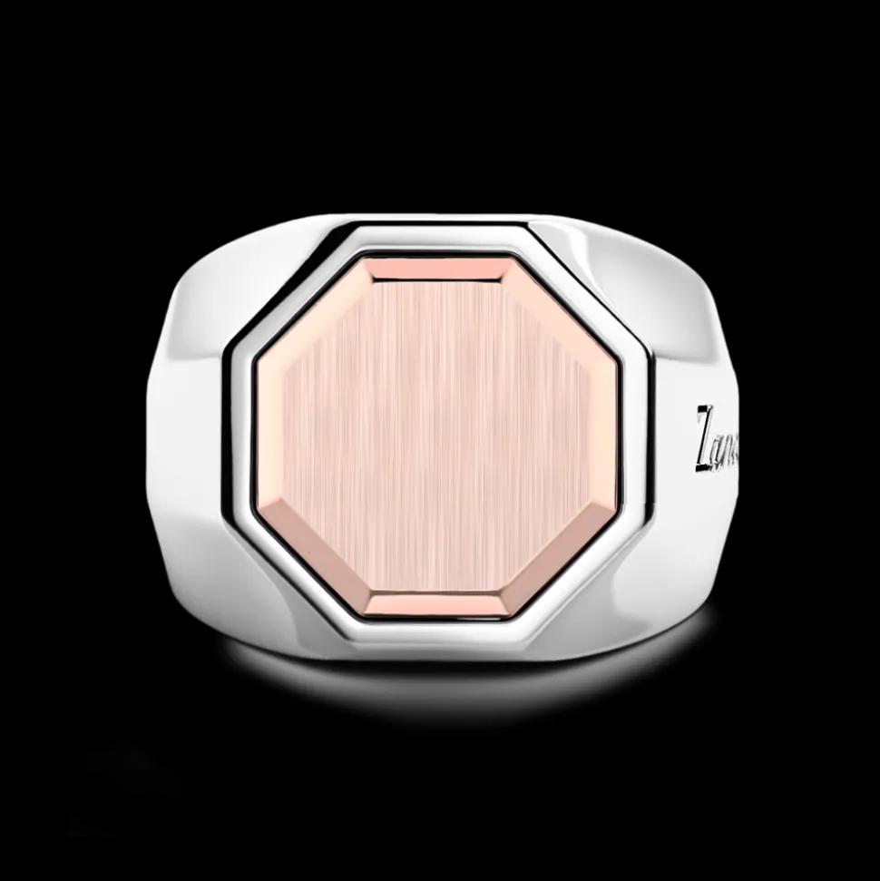 Anello Zancan esagonale in argento e oro rosa.