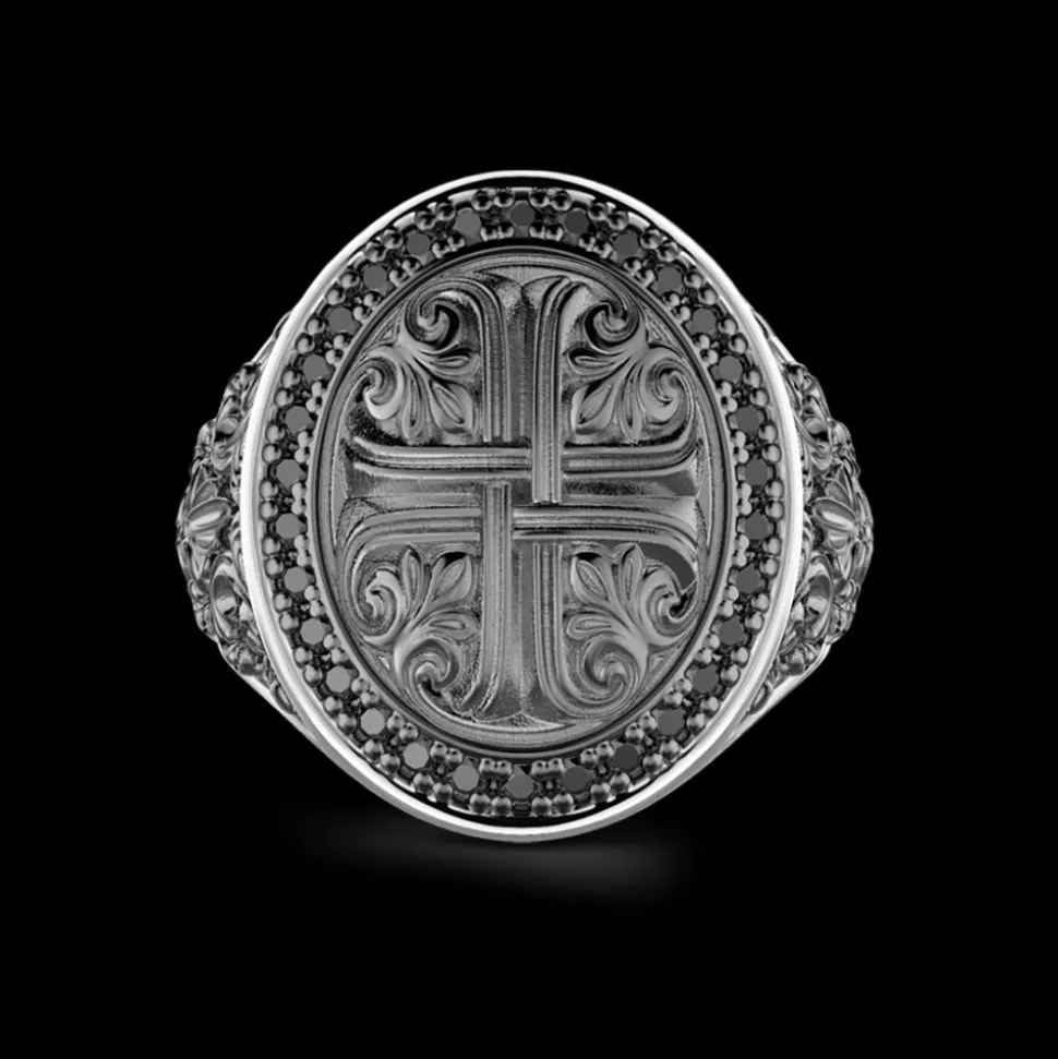 Anello Zancan in argento con pietre nere.