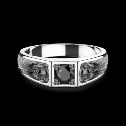 Anello Zancan in argento con pietra nera.