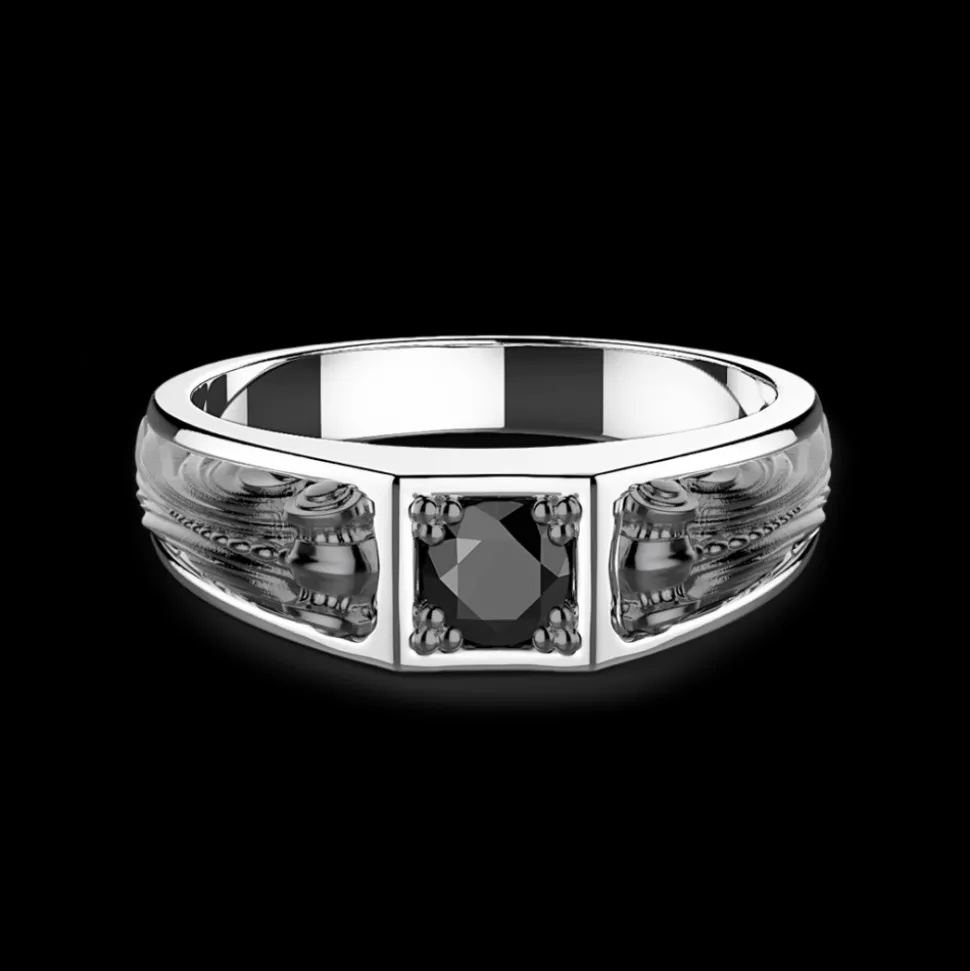 Anello Zancan in argento con pietra nera.