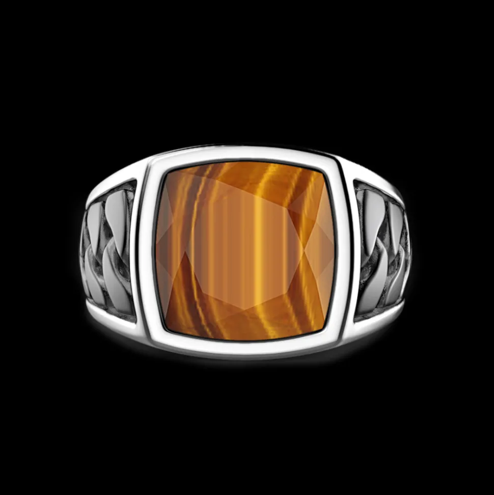 Anello Zancan in argento con pietra occhio di tigre.