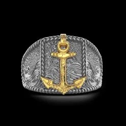 Anello Zancan in argento brunito con ancora.