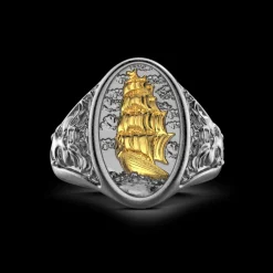 Anello Zancan in argento brunito con veliero.