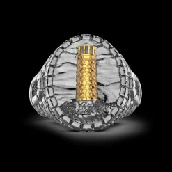 Anello Zancan in argento brunito con faro.