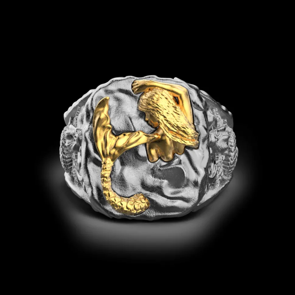 Anello Zancan in argento brunito con sirena.