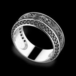 Anello Zancan in argento a fede con pietre nere.