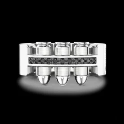 Anello Zancan in argento a proiettili con pietre nere.
