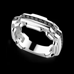 Anello Zancan in argento a fede con pietre nere.