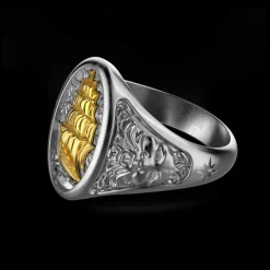 Anello Zancan in argento brunito con veliero.