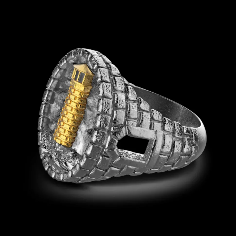 Anello Zancan in argento brunito con faro.