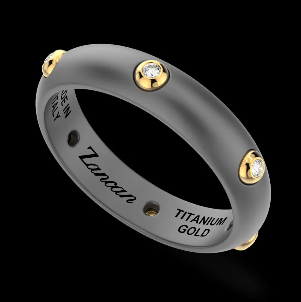 Anello Zancan in titanio, oro 18kt e diamanti neri