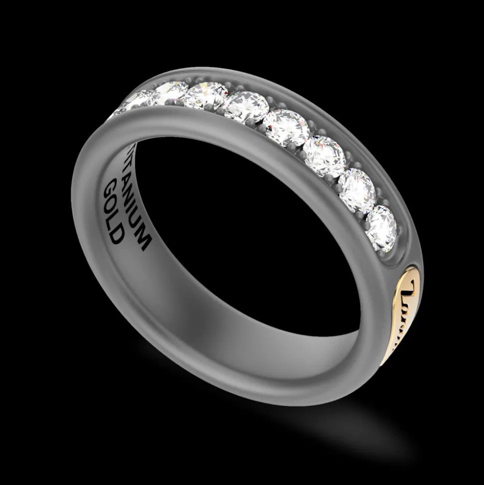 Anello Zancan in titanio, oro 18kt e diamanti neri