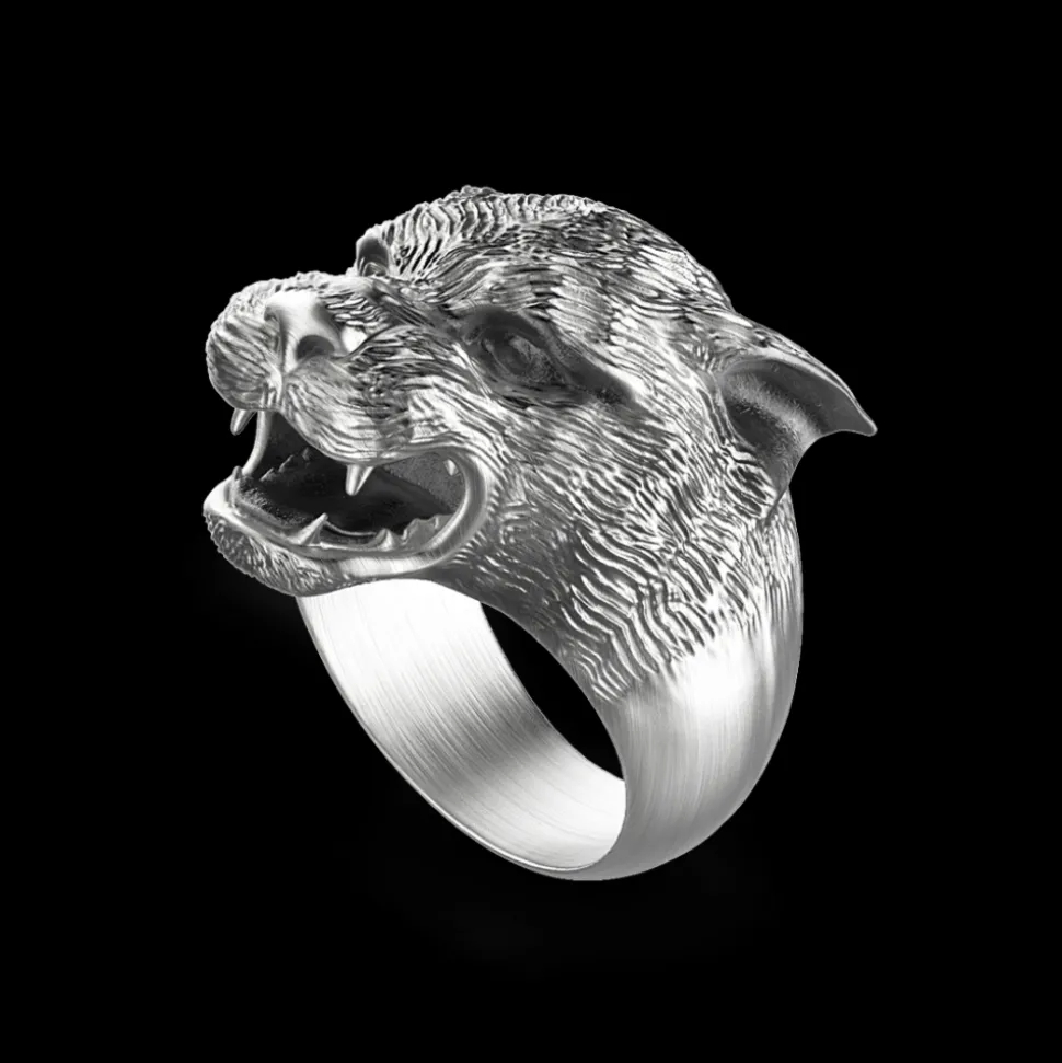 Anello Zancan pantera in argento con finitura vintage.