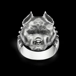 Anello Zancan pitbull in argento con finitura vintage.