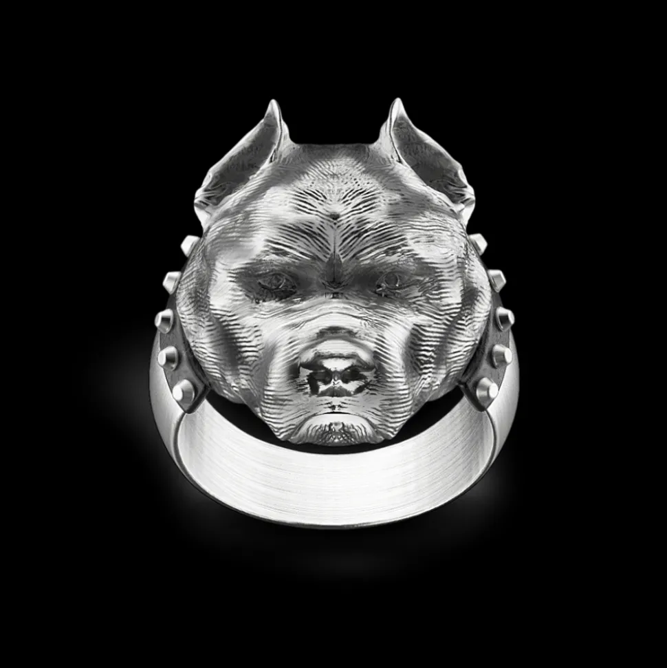 Anello Zancan pitbull in argento con finitura vintage.
