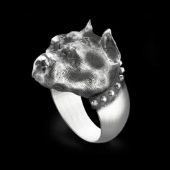 Anello Zancan pitbull in argento con finitura vintage.