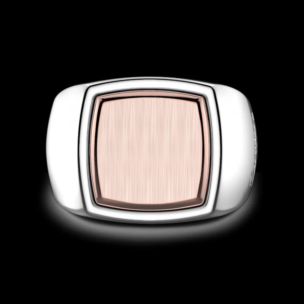 Anello Zancan quadrato in argento e oro rosa.