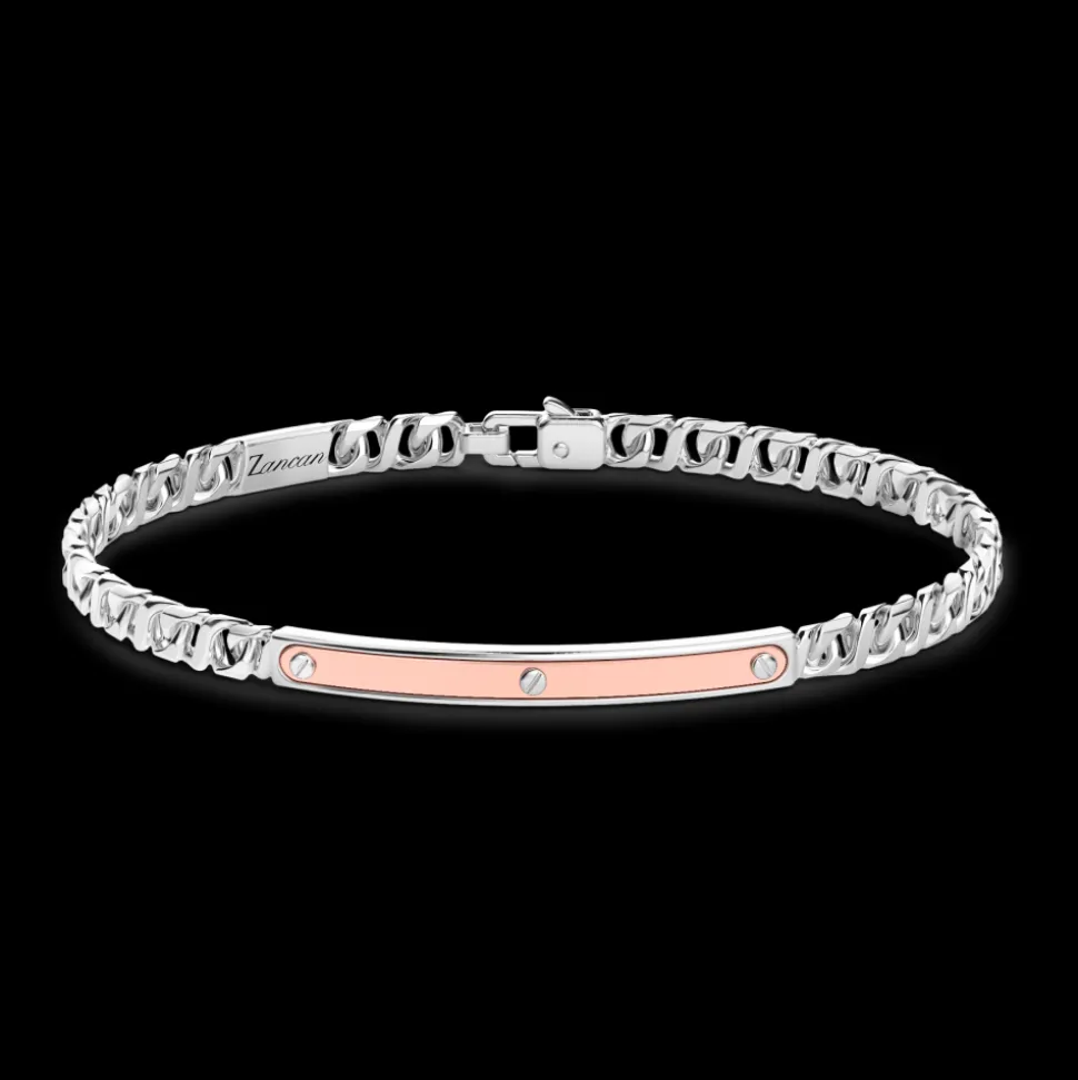 Bracciale a grumetta Zancan in argento con targa ed inserti in oro rosa.