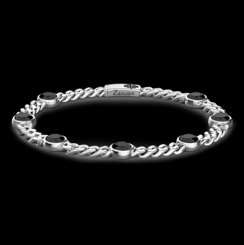 Bracciale a grumetta Zancan in argento con pietre nere.