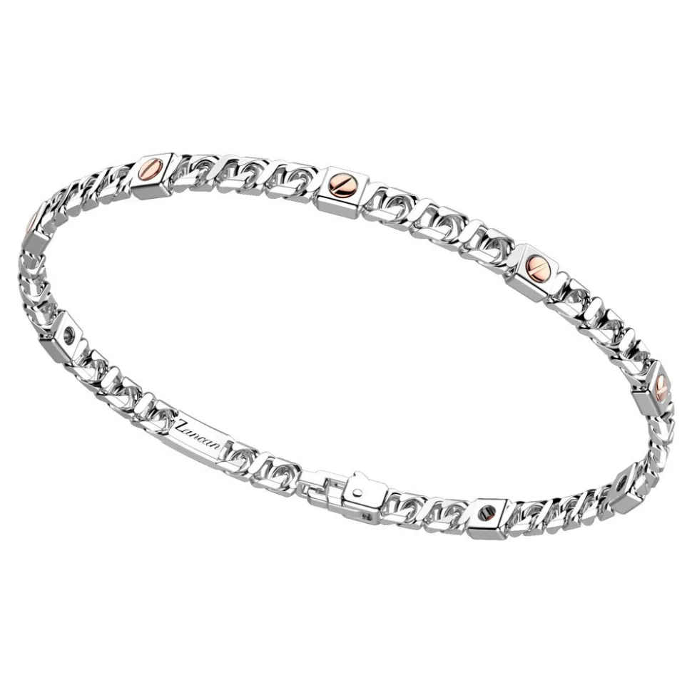 Bracciale a grumetta Zancan in argento con viti in oro rosa.