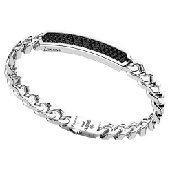 Bracciale a grumetta Zancan in argento con targa e pietre nere.