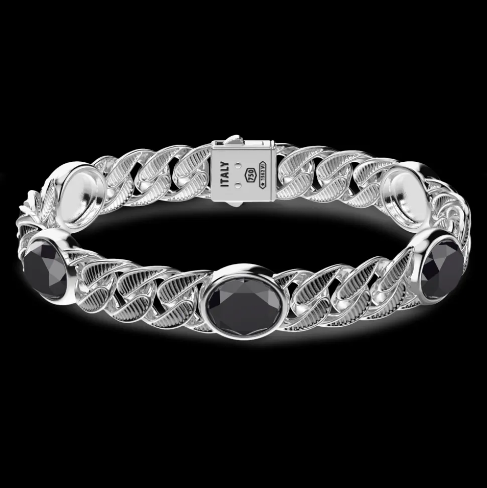 Bracciale a grumetta Zancan in argento con finitura striata in nero e pietre onice.