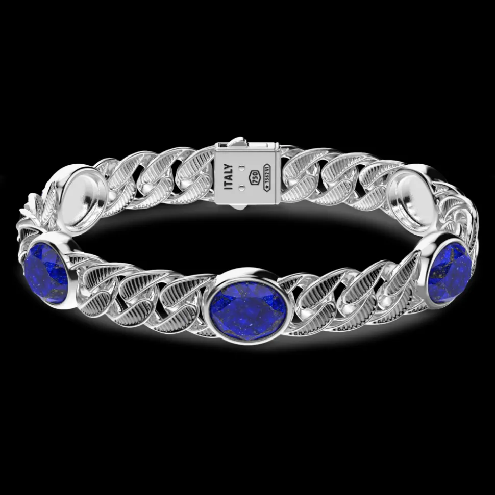 Bracciale a grumetta Zancan in argento con finitura striata in nero e pietre blu.