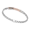 Bracciale a grumetta Zancan in argento con targa ed inserti in oro rosa e pietre nere.