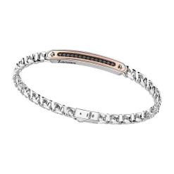 Bracciale a grumetta Zancan in argento con targa ed inserti in oro rosa e pietre nere.