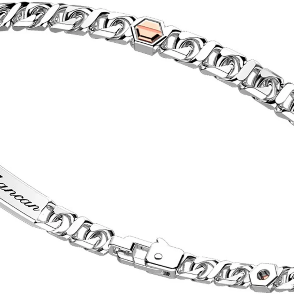 Bracciale a grumetta Zancan in argento con viti in oro rosa.