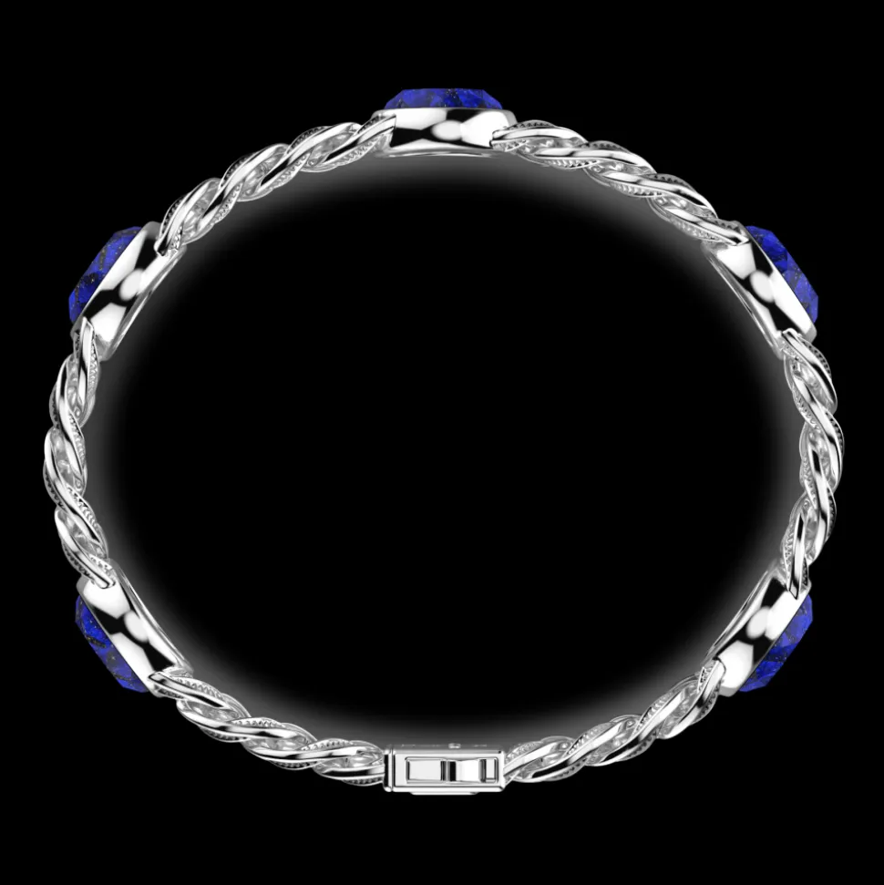 Bracciale a grumetta Zancan in argento con finitura striata in nero e pietre blu.