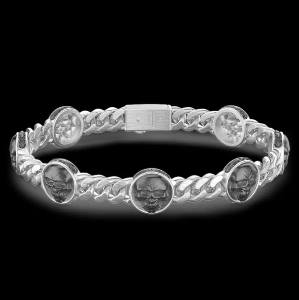 Bracciale a grumette Zancan in argento con teschi.