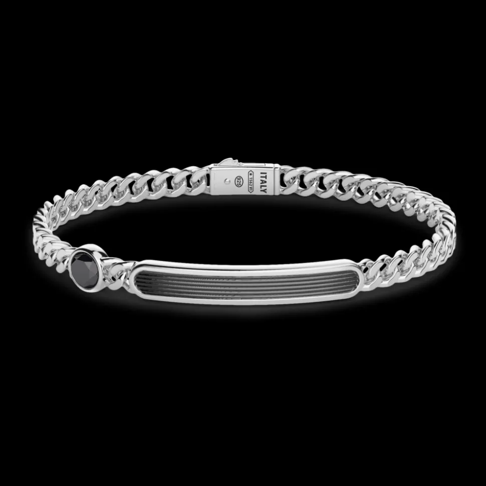 Bracciale a grumette Zancan in argento con targa e pietre onice.