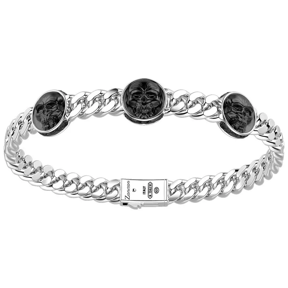 Bracciale a grumette Zancan in argento con teschi.