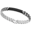 Bracciale grumetta Zancan in argento con finitura striatae targa con pietre nere.