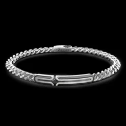 Bracciale grumetta Zancan in argento con targa e pietra nera.